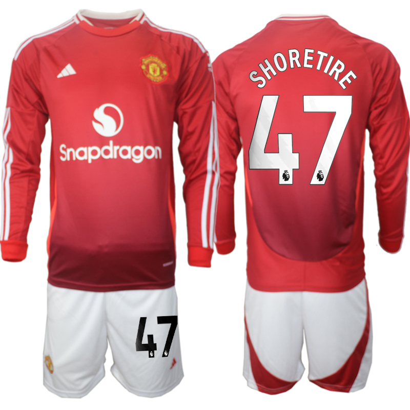 Men 2024-2025 Club Manchester United home Long Sleeves Red 47 Soccer Jersey